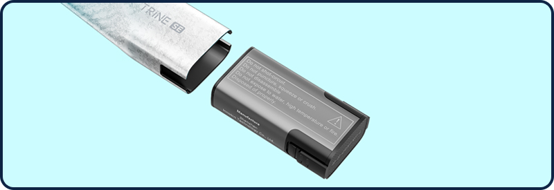 Le Trine SE est doté d'une batterie amovible, permettant de prolonger la durée de vie du pod.